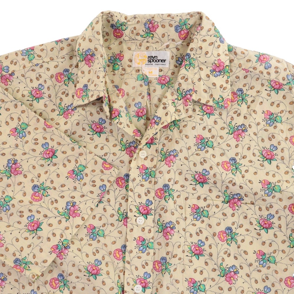 Reyn Spooner Shirt Vintage Cabbage Rose Floral Tan Cotton Men M
